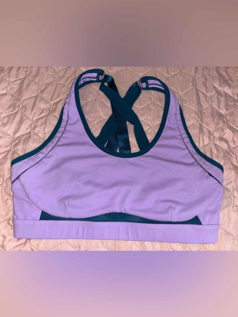 Fabletics Lavender Sports Bra with Dark Teal Trim